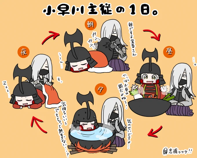 小早川主従の1日 あ、遅刻ですはい・・・ #BASARA版深夜のお絵描き60分一本勝負 