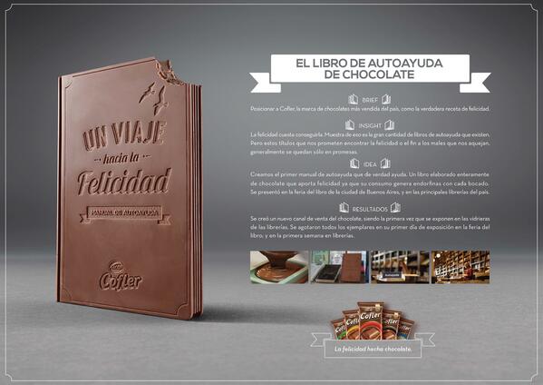 lacriaturacreat's tweet photo. ¿Quién quiere libros de autoayuda teniendo chocolate? Sol de Bronce en exterior, Leo Burnett Argentina #ElSol2014 http://t.co/vb14MzvHCd