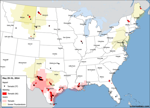 USTornadoes's tweet photo. Last week's tornado activity map and recapping the final three weeks of  May http://t.co/cHS6Jl7MsG http://t.co/hVEhWV4NTY