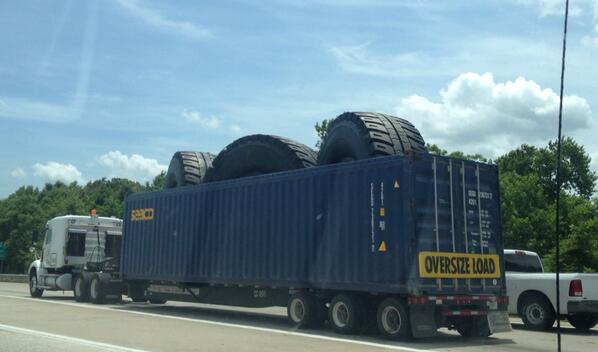 offlede's tweet image. Bet if I put these tires (seen today on I-26) on my car, I'd be able to get over an icy Ravenel Bridge in February.