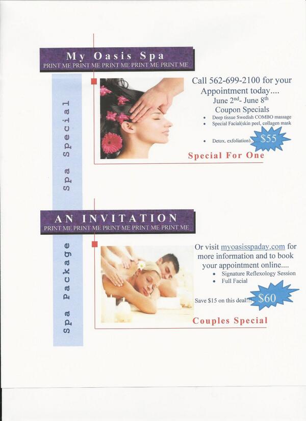 MyOasisSpa1's tweet photo. don't forget to print out flyer and bring with you when you come in for an additional 5% discount http://t.co/kBch0Idwmm