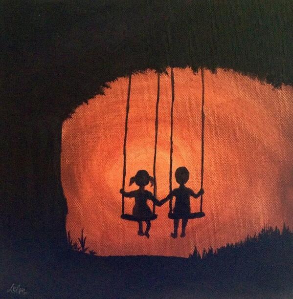 cupofthreads's tweet image. My 2nd #painting depicting that #summer #love from #childhood, Red Skies. #art #romantic #acrylic