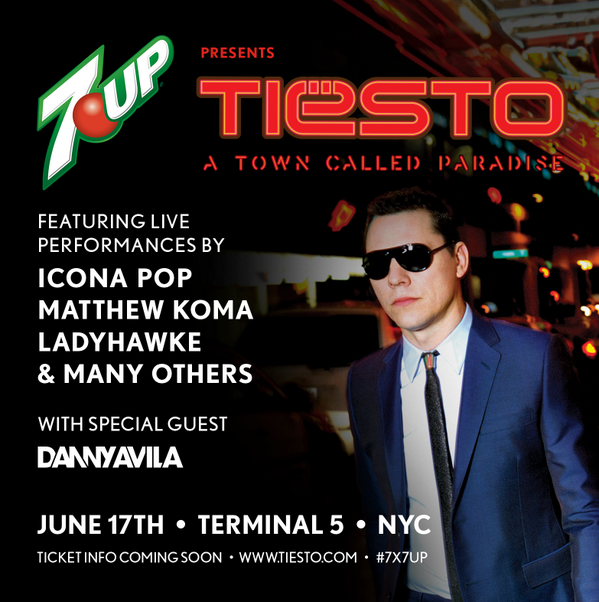 tiesto's tweet photo. Today is your chance to pick up tix to my 6/17 release party with @7UP at @Terminal5NYC here: http://t.co/NeOU5HpqRQ http://t.co/81IPNfzQ6e