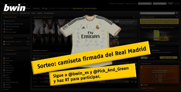 bwin_es's tweet photo. ¡¡GANA LA CAMISETA FIRMADA DEL REAL MADRID!!

PARA PARTICIPAR SIGUE @bwin_es y @Pick_And_Green y HAZ RT http://t.co/KUEm4BsWzK