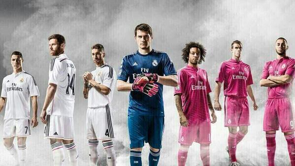 FootballFunnys's tweet photo. Real Madrid stars model their new home and away kits. http://t.co/NHCAb75U84