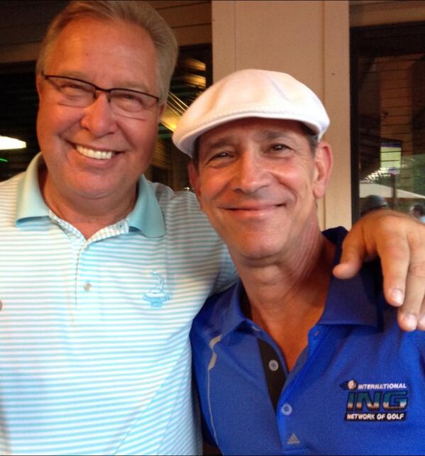 MitchLaurance's tweet photo. Great afternoon at Blue Heron Pines, capped off by some fun with owner Ron Jaworski @jawsgolf. #INGAC. Thanks, Jaws! http://t.co/FgzA0xriwu