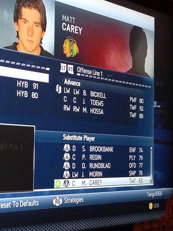 MattCareyHockey's tweet photo. @EASPORTSNHL listed me as a two way forward at 63.. definitely some room for improvement #nophoto #fourthliner http://t.co/cUtcNrddOA