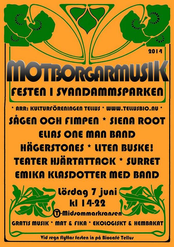Motborgarmusik's tweet photo. @sajgu Och på lördag är det dags för @Motborgarmusik - festen i Svandammsparken #MBM14 #tellusbio #midsommarkransen http://t.co/Wex8tfprC9