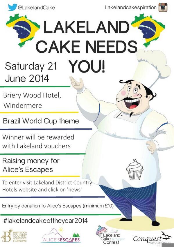 ConquestPR's tweet photo. Could you be Lakeland's baker of the year? Enter @LakelandCake contest for @AlicesEscapes Hurry entries closing soon! http://t.co/h5Xv59nG3C