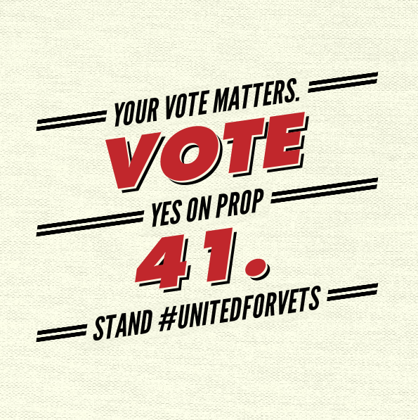 LAUnitedWay's tweet photo. Today is election day! Find your polling location: http://t.co/j4NPdzXNvr & Vote YES on #Prop41 #UnitedForVets http://t.co/5jKgZEnMfr