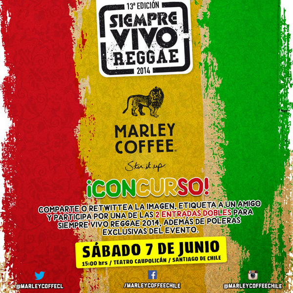 belen_98's tweet photo. “@MarleyCoffeeCL: Su Follow y RT le puede hacer ganar entradas a @VivoReggae! Juegue! http://t.co/a2qZxqp18y” @MaidaNoguera  si se puede!!!