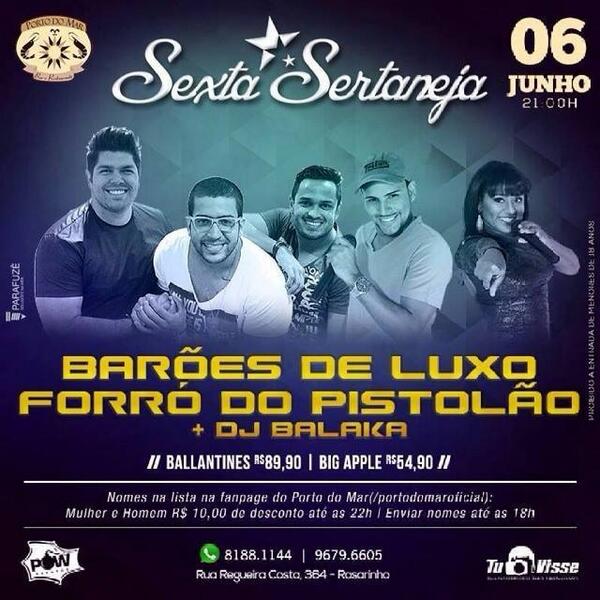 PSonoro's tweet photo. Essa sexta os Barões de Luxo estarão fazendo a Sexta Sertaneja do Porto do Mar, no Recife.

Então não perca e vai... http://t.co/RHBtcZH2u9