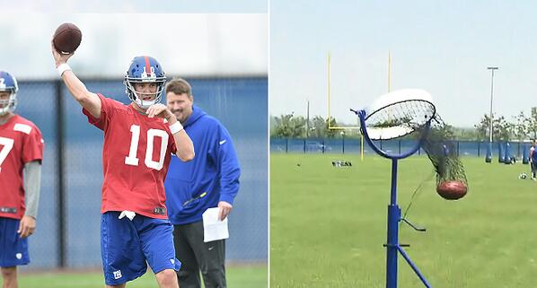 Watch this awesome Eli Manning deep pass into the accuracy net during QB Drills! MUST SEE: bit.ly/1jORiuW