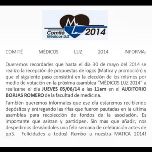 ComiteMedLUZ14's tweet photo. ¡IMPORTANTE! Favor RT. http://t.co/2e6FjXMCQy