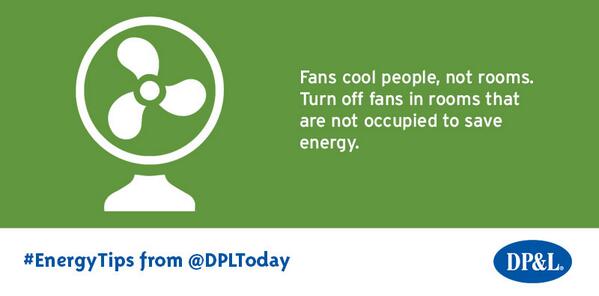 AESOhio's tweet image. Don't blow your #energy budget away! Fans cool people not rooms so turn them off when you leave the room. #EnergyTips