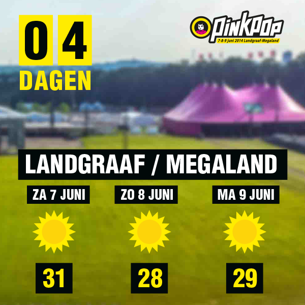 pinkpopfest's tweet photo. *PINKPOP 2014 COUNTDOWN: 4 DAGEN* De spanning stijgt en zo ook de temperatuur! #LEKKERWARM #GRATISDRINKWATER #PP14 http://t.co/tzVhRDeyjw