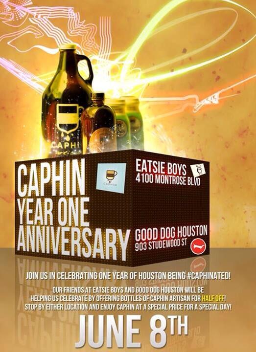 Caphin_Inc's tweet photo. One year ago, @eatsieboys &amp; @GoodDogHouston took a chance on a new beverage company! 6/8/14 50% off #Caphin at both! http://t.co/yfSGJYIghB