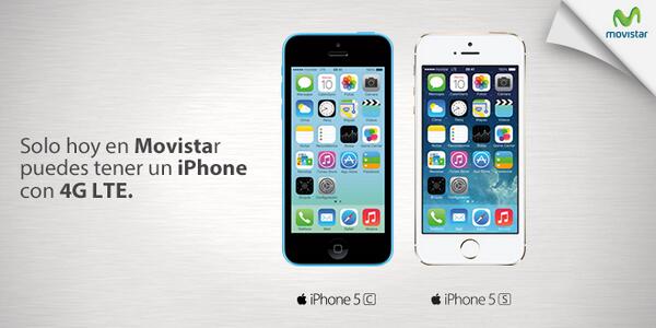 MovistarPeru's tweet photo. Solo en Movistar llévate un iPhone 5s o 5c con #4GLTE. ¡Si quieres un iPhone que sea 4G LTE! http://t.co/WjNMeDhMTS http://t.co/yEta9AjmMu