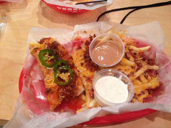 concept8llc's tweet photo. @concept8llc taste test at @SupDogsUNC.   The only thing this meal needs is an ice cold beer to wash it down! http://t.co/fZLLIx9G4b
