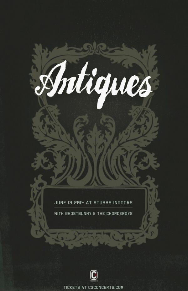AntiquesMusic's tweet photo. UPCOMING SHOW: @StubbsAustin on Fri 6/13 with @GhostbunnyATX and @thechorderoys! Tickets at http://t.co/5kVHwLK2R3 http://t.co/ZZ7W8V9dP2
