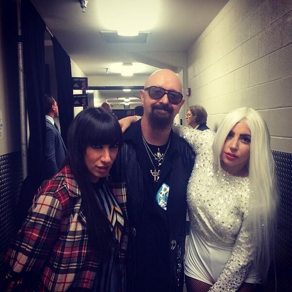 "RT <a href="/judaspriest/">Judas Priest</a>: Rob with <a href="/ladygaga/">Lady Gaga</a> and @ladystarlightny last night. "