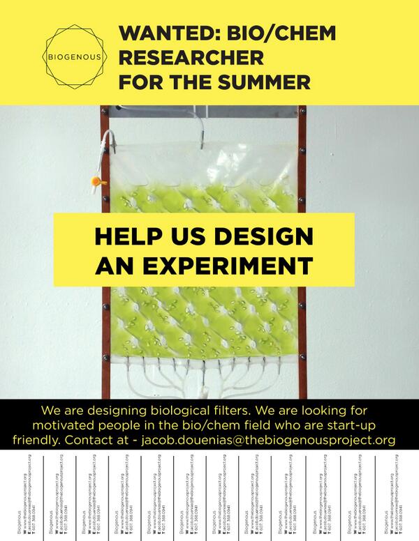 WANTED: Part-time business strategist and bio/chem researcher for the summer to help us push things forward! #startup