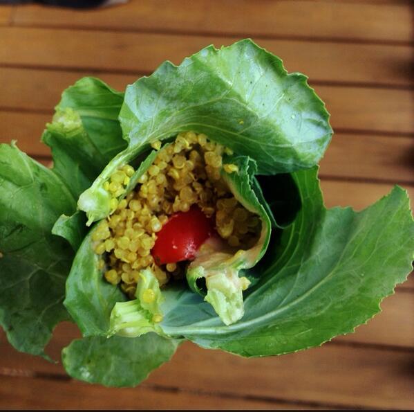 GrassMaven's tweet image. Collard wraps! Filled with #Indian #Quinoa #CollardWraps #Tahini #organic #nongmo #snacks #cleaneating