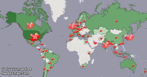 SaveChina1's tweet photo. My followers live in 57 countries: USA(35%), UK.(8%)... http://t.co/XWcAvjmG7b
Get your free map! http://t.co/Q0DCkMYyOW