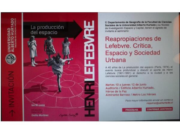LoretoRojasSymm's tweet photo. seminario “Reapropiaciones de Lefebvre. Crítica, Espacio y Sociedad Urbana”@CispoUlagos  @miparque  @barrionunoa http://t.co/QBBx8tydru