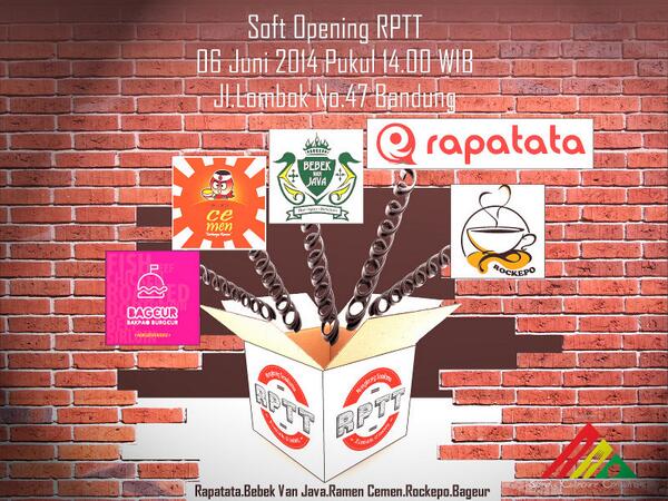 Soft opening <a href="/rapatataRPTT/">follow @RPTT_RPTT</a>, 6 Juni 2014. Mampir sambil nongkrong asik yuks!  <a href="/UdaGembul/">Uda Gembul</a> <a href="/cs_baladoan/">Follback jadi Balad</a> <a href="/papahrisol/">papahrisol</a>