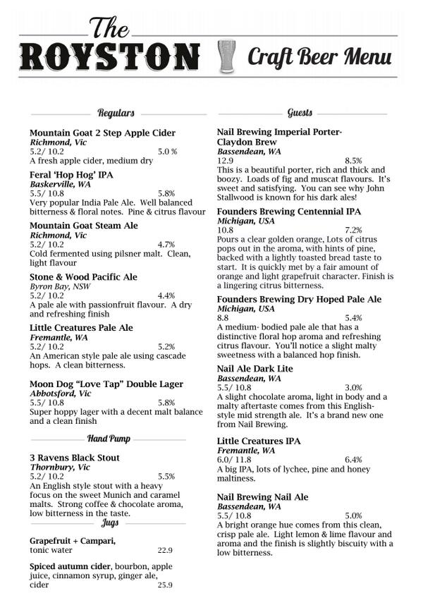 The Royston (@roystonhotel) on Twitter photo Wednesdays tap list! We have 2 <a href="/foundersbrewing/">Founders Brewing Co.</a> beers on tap along with <a href="/NAIL_BREWING/">Nail Brewing</a>, @LtCreatures and <a href="/3RAVENS/">Jeanna LeSuer</a> Wednesdays tap list! We have 2 <a href="/foundersbrewing/">Founders Brewing Co.</a> beers on tap along with <a href="/NAIL_BREWING/">Nail Brewing</a>, @LtCreatures and <a href="/3RAVENS/">Jeanna LeSuer</a>