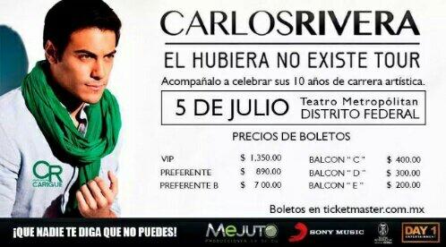 DAFNECR's tweet image. @Fansfedefarrell »» ¡RT! «« @_CarlosRivera en concierto @TMetropolitanMx #5Julio #ElHubieraNoExiste1Año   Gracias!