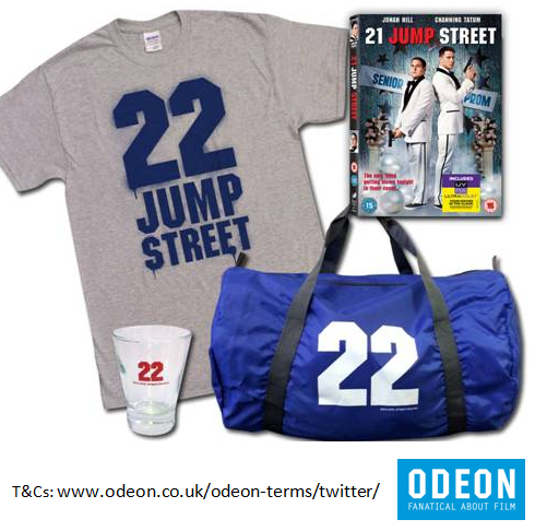 ODEONCinemas's tweet photo. RT &amp; follow for a chance to #WIN 1 of 5 #22JumpStreet merch packs! 
In cinemas Friday: http://t.co/3Wr5u6yju1 http://t.co/jJsmL3dG8p