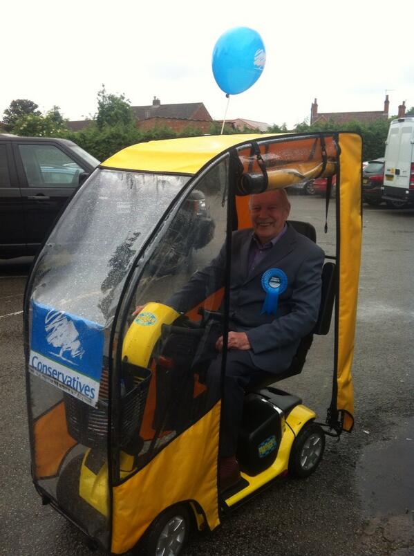 RobertJenrick's tweet photo. Love the way John, one of our veteran campaigners, has adapted his scooter for #Rob4Newark campaign! http://t.co/4e3rT30E5h