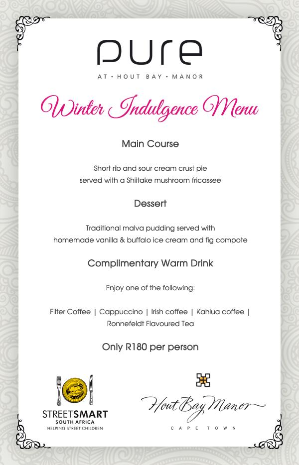 PureRestaurant's tweet photo. #Winter #menu only R180pp for 2-courses + a delicious warm drink! Valid until 19 Jun 2014 only! @FoodSpecials_CT http://t.co/El1FWdFhOS