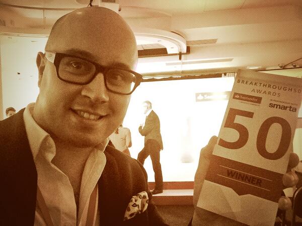 Eyetease's tweet photo. Honoured to be one of the 5 finalists in the #Breakthrough50! Thank you @SmartaHQ @santanderuk!!! #AwardsSelfie http://t.co/SmhtQPsXu5