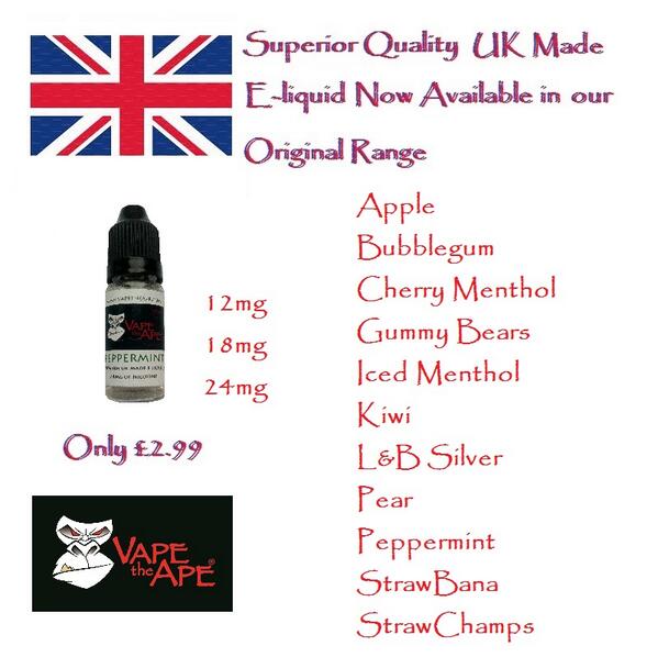 VAPEtheAPE's tweet photo. UK Manufactured E-Liquid now available in our Original Range E-liquids.
http://t.co/2rWTNrD7Dc #ecigs #vape #vaping http://t.co/49x7h6WJAs