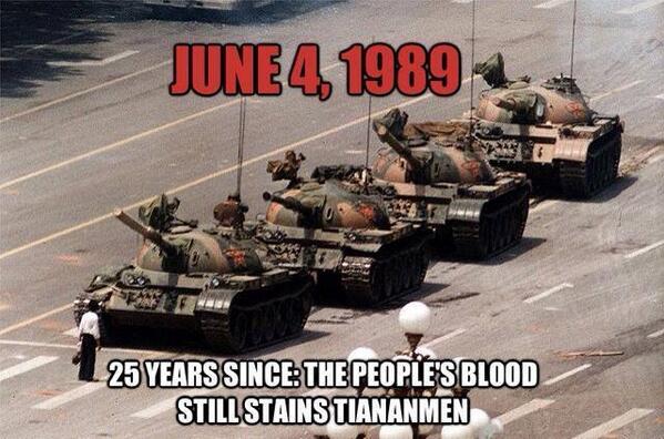 GeorgeTakei's tweet photo. 25 years ago today, tanks rolled into Tiananmen Square in Beijing, China to crush a movement begun by students an... http://t.co/hJ0mzrkOC5