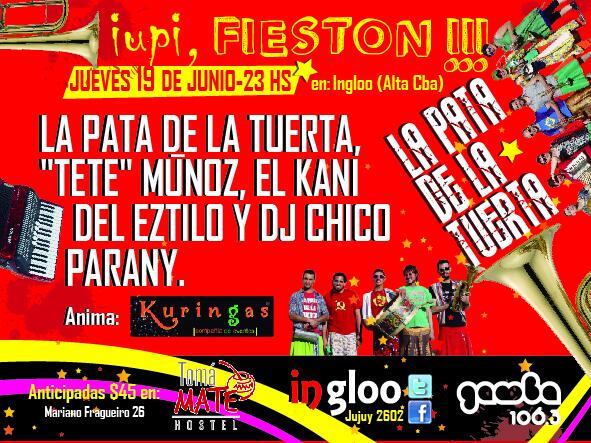 cordobagenda's tweet photo. 19/6 / iupi fiestón!!! con La @patadelatuerta / @InglooEspacio / 23hs / Anticipadas $45 en M. Fragueiro 26 http://t.co/hGf6nCeRFk