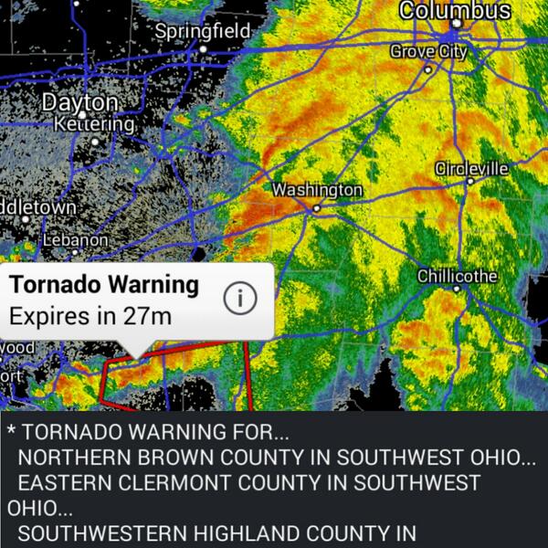 AndrewWSYX6's tweet image. Tornado Warning in Southern Ohio for Brown, Clermont, &amp;amp; Highland Counties. #OhioWX