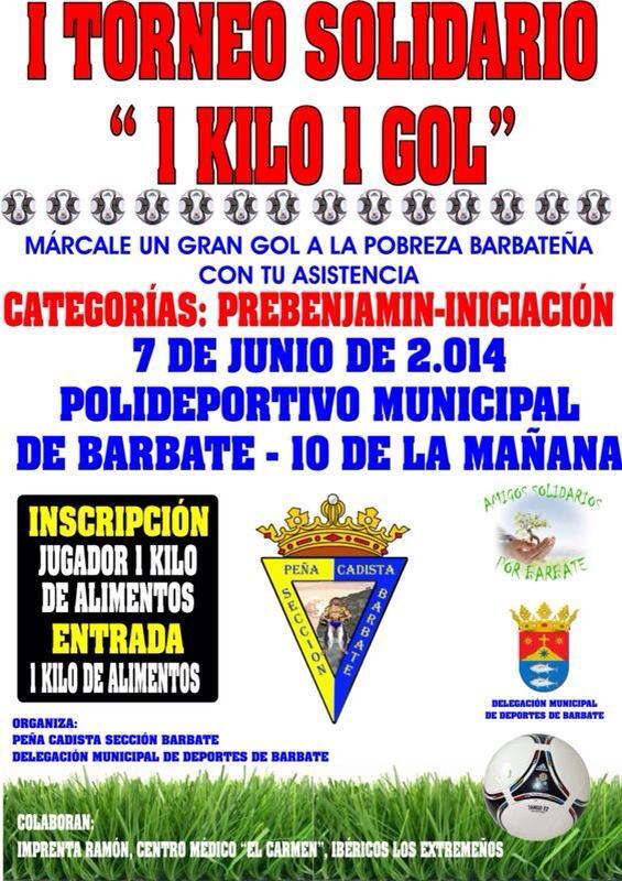 Ayto_Barbate's tweet photo. La peña Cadista Sección Barbate y Delegación de Deportes organizan este 7 de junio el Torneo Solidario '1 kilo 1 gol' http://t.co/LXC8TlBHUg
