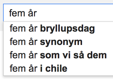googlepoesien's tweet photo. Fem år bryllupsdag
Fem år synonym
Fem år som vi så dem
Fem år i Chile
- http://t.co/kZzvoAf5dT