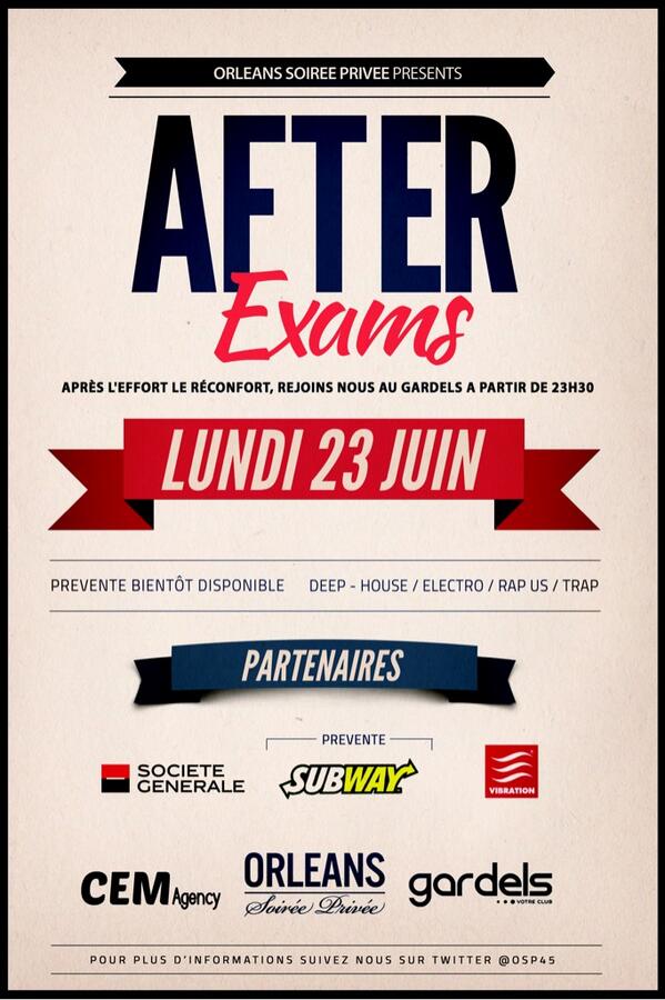 OSP45's tweet photo. Plus d'infos dans l'événement FB à partir de ce soir 19h30 ! #AfterExams #23Juin @clubgardels ! http://t.co/LxE0slvMNH