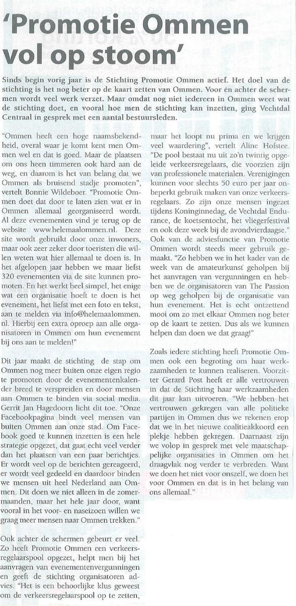 Mooi artikel in @VechtdalCentraal over de diverse werkzaamheden die Promotie Ommen verricht! #InhetbelangvanOmmen
