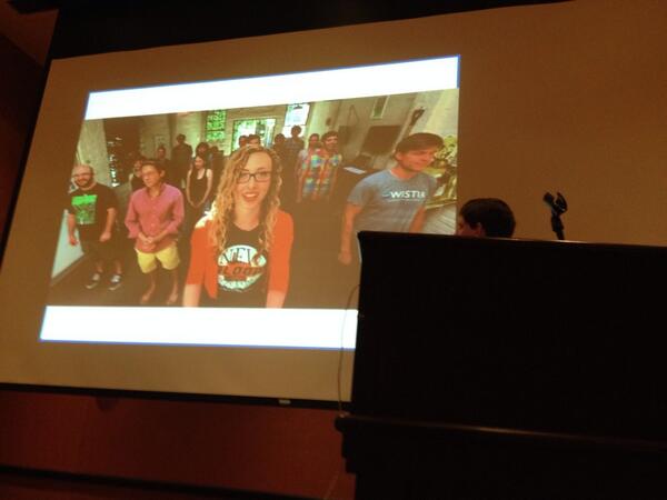 SavvyLuke's tweet photo. P.S. @eliseramsay, look who's on the big screen via @ezrafishman #InboundDay #DanceParty http://t.co/PqYeg2Bq5Q
