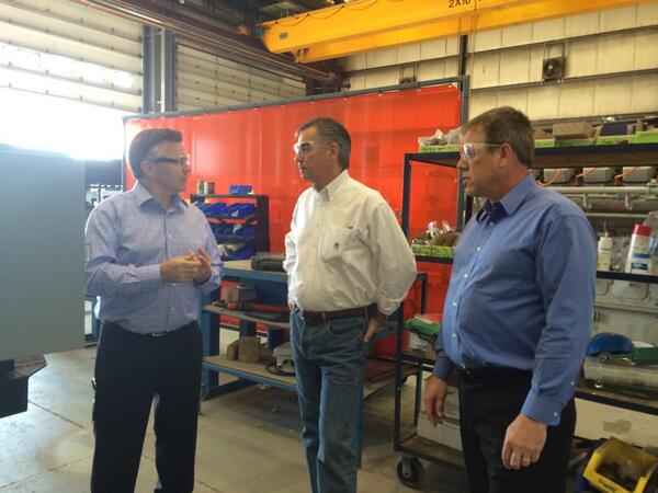 StephThomasCBC's tweet photo. @VoteJimPrentice in #RedDeer Touring Collicutt Energy Services. http://t.co/4QFgklQOru
