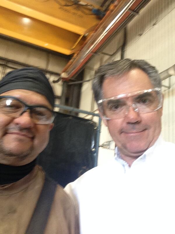 JimPrentice's tweet photo. Mark gave me a quick lesson on welding at @CollicuttEnergy this morning. #selfieswithjim #pcldr #reddeer http://t.co/8PG9lVo5e6