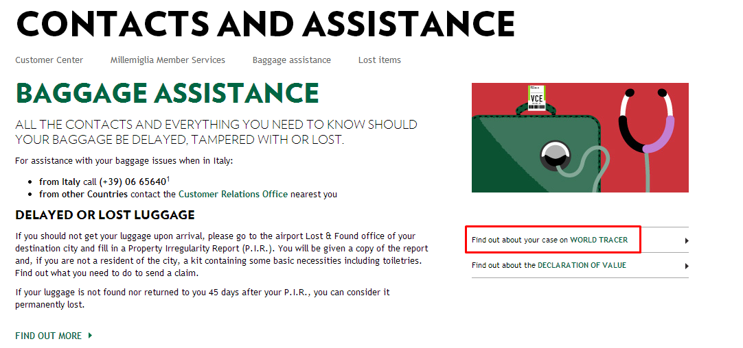 alitalia lost baggage worldtracer