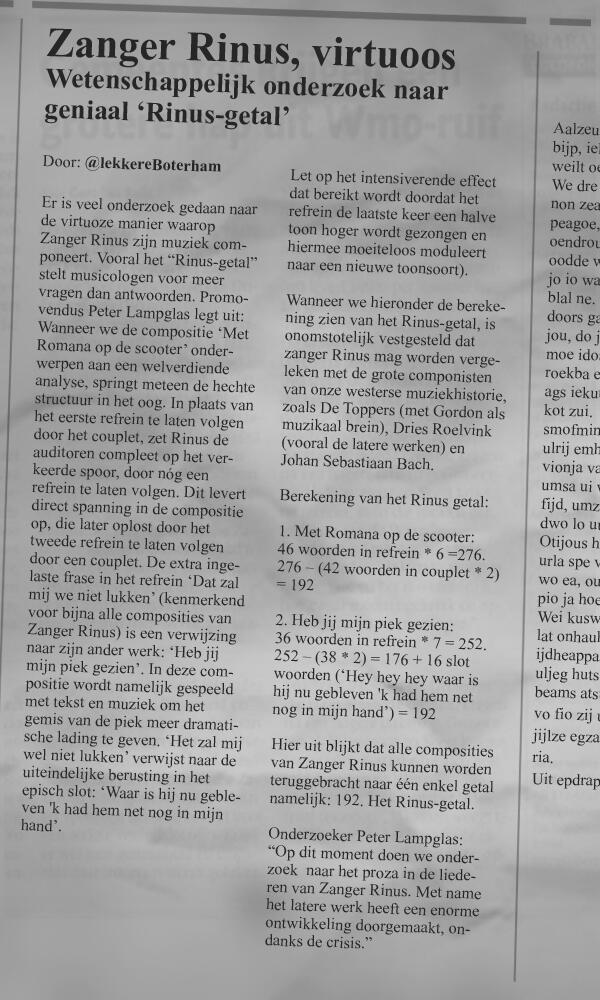 LekkereBoterham's tweet image. Onderzoek naar nieuw ontdekte geniale virtuositeit van Zanger Rinus: het Rinus-getal.