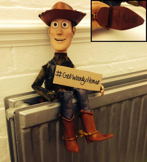 Disney_UK's tweet photo. This real life #ToyStory needs u! Seen falling out of a car on the M4 near Gloucestershire. RT to help #GetWoodyHome http://t.co/TCLxBBeEW9